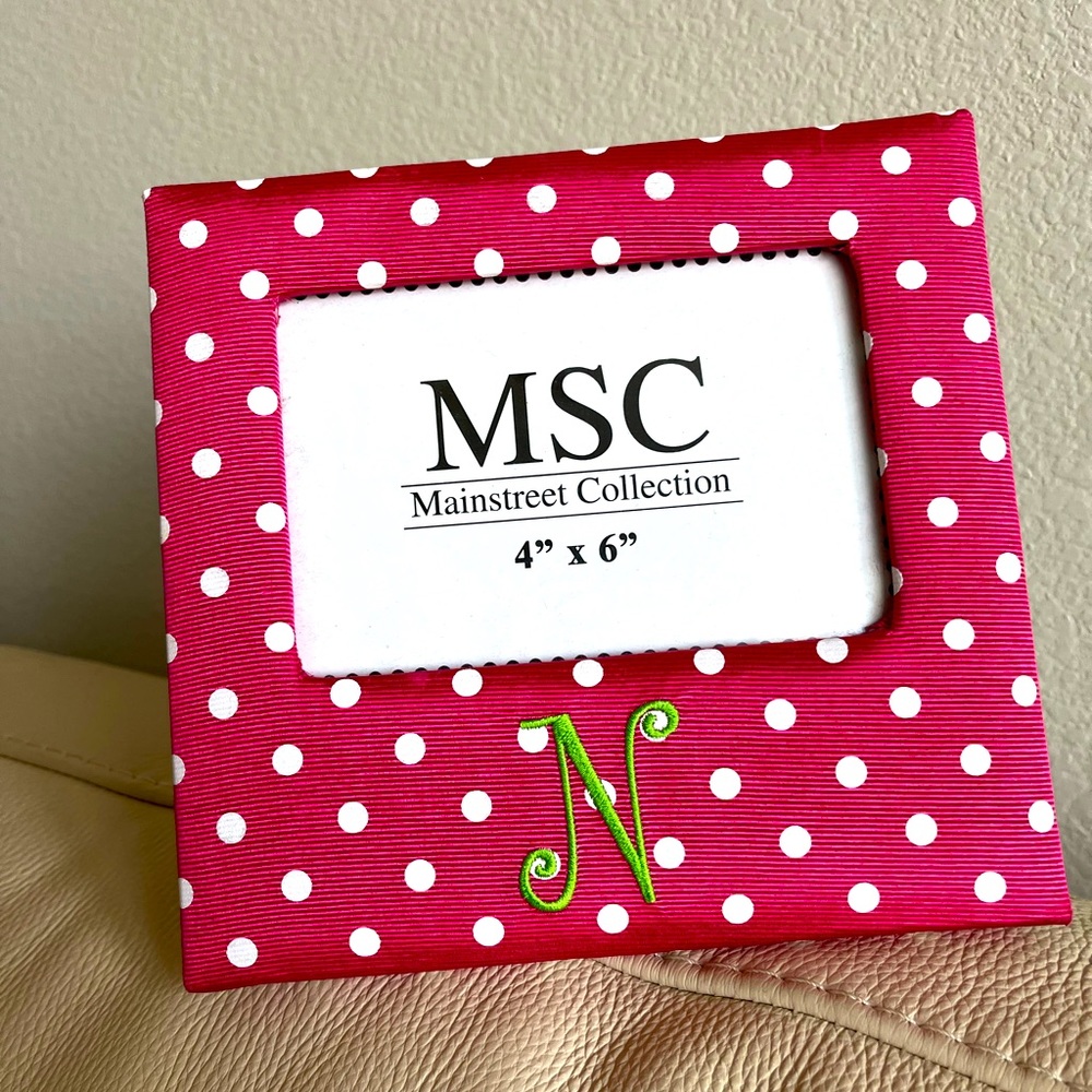 Fushia Polka Dot Photo Frame 4x6 with Monogram "N" Initial
